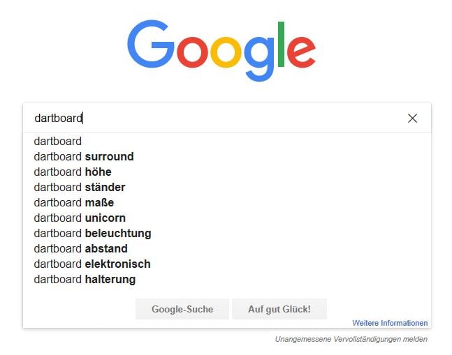 Google Autocomplete Keyword "Dartboard"